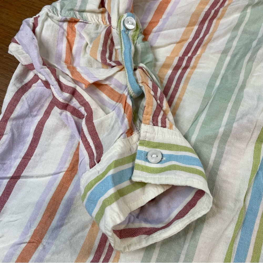 American Eagle Oversized Shirt Women's M Pastel Stripes Button Down Roll Sleeve - Picture 7 of 13